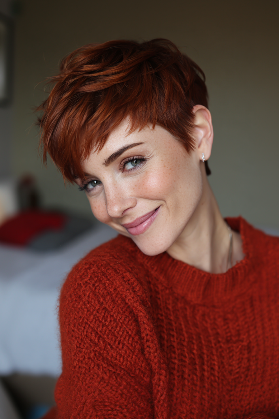 11. Cropped Auburn Edude Pixie (Pixie Frisuren für Frauen über 40) - Pixie -Frisuren für Frauen über 40