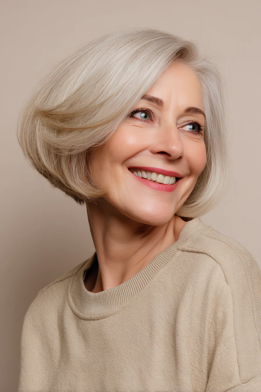 11. Geschwungener A-Linien-Bob in sanftem Sandblond (Haarschnitte für Frauen über 60 mit schütterem Haar) – Haarschnitte für Frauen über 60 mit schütterem Haar