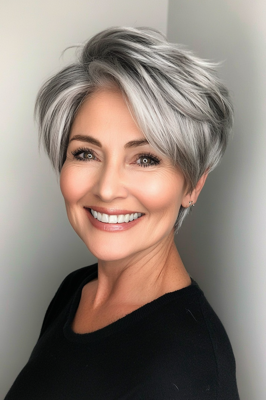 11. Dimensional Silber Balayage Pixie (Pixie -Haarschnitte für Frauen über 50 mit silbernen Haaren) - Pixie -Haarschnitte für Frauen über 50 mit silbernen Haaren