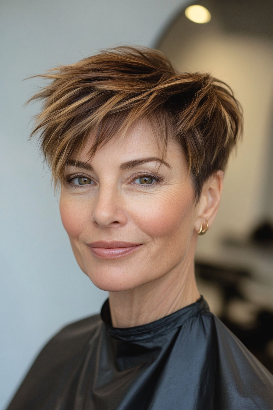 11. Unbekannte Ernte mit weichem Karamellbraun (kurze kantige Haarschnitte für Frauen über 50) - kurze kantige Haarschnitte für Frauen über 50