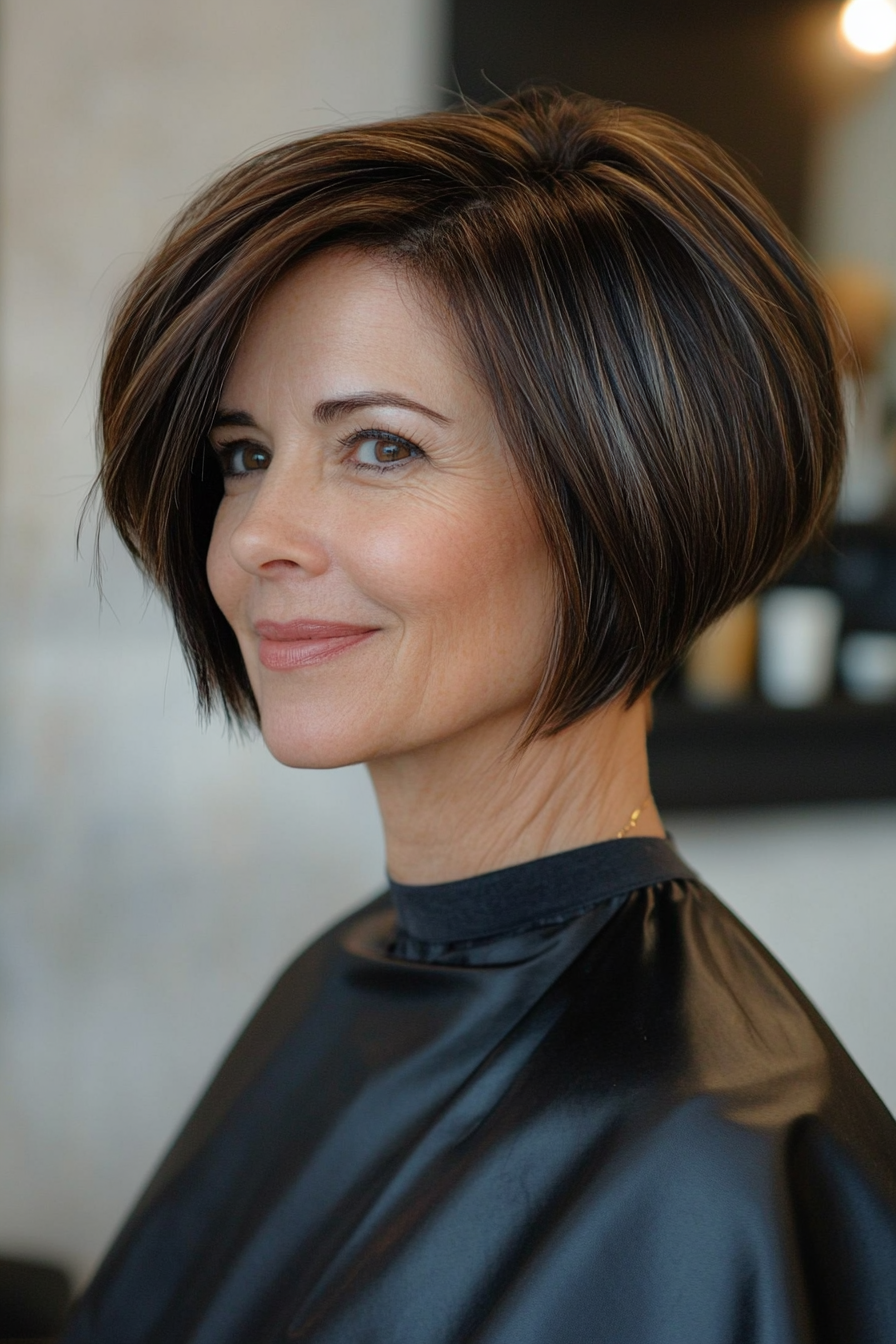 11. Espresso gestapelt Bob mit Nape Undercut (kantige Frisuren für Frauen über 60) - kantige Frisuren für Frauen über 60