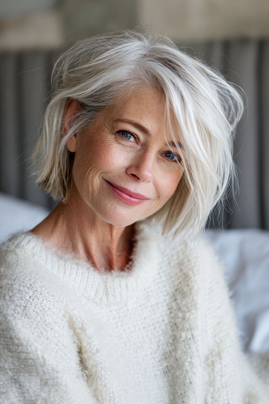 11. Federed White Lob (kurze Haarschnitte für ältere Frauen mit weißem Haar) - kurze Haarschnitte für ältere Frauen mit weißem Haar