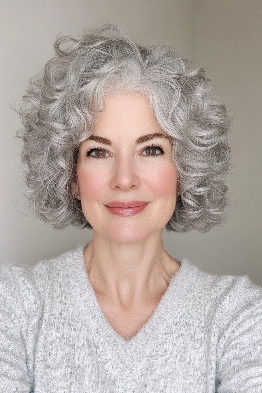 11. Frosted Silver Layered Pixie (lockige Pixie -Haarschnitte für Frauen über 60) - Curly Pixie Haircuts für Frauen über 60