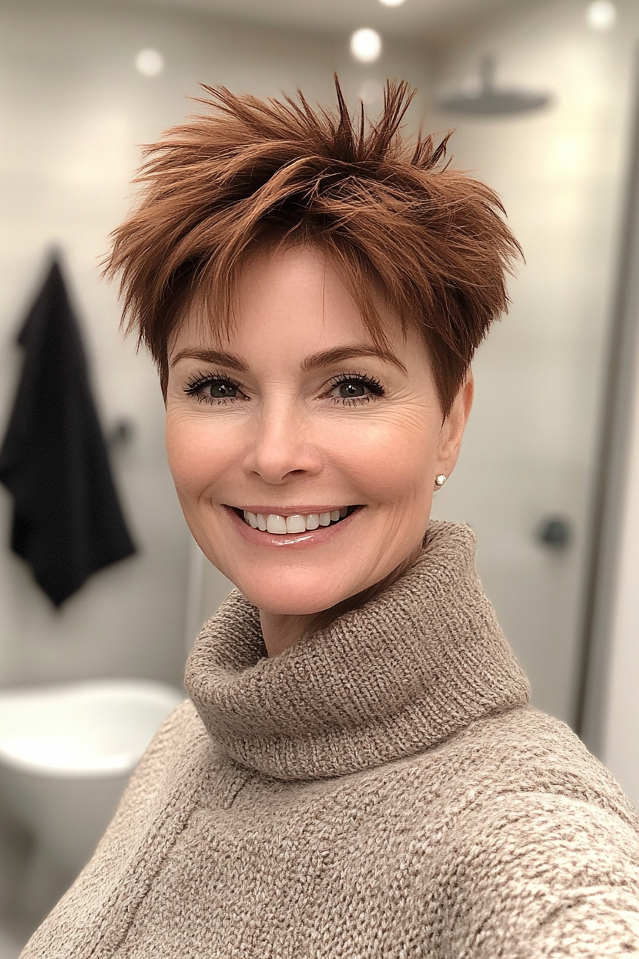 11. High -Lift -Pixie in warmen Kastanienbraun (kurze, stachelige Frisuren für ältere Frauen) - kurze, stachelige Frisuren für ältere Frauen