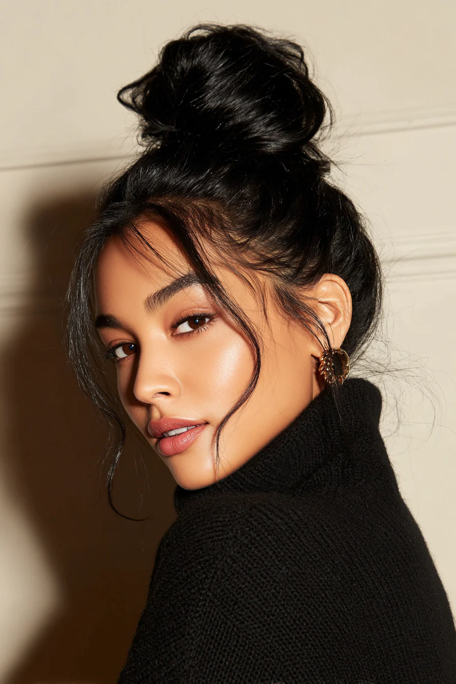 11. Hoher Brautdutt mit polierten Kanten in Tiefschwarz (Brautfrisuren) – Brautfrisuren