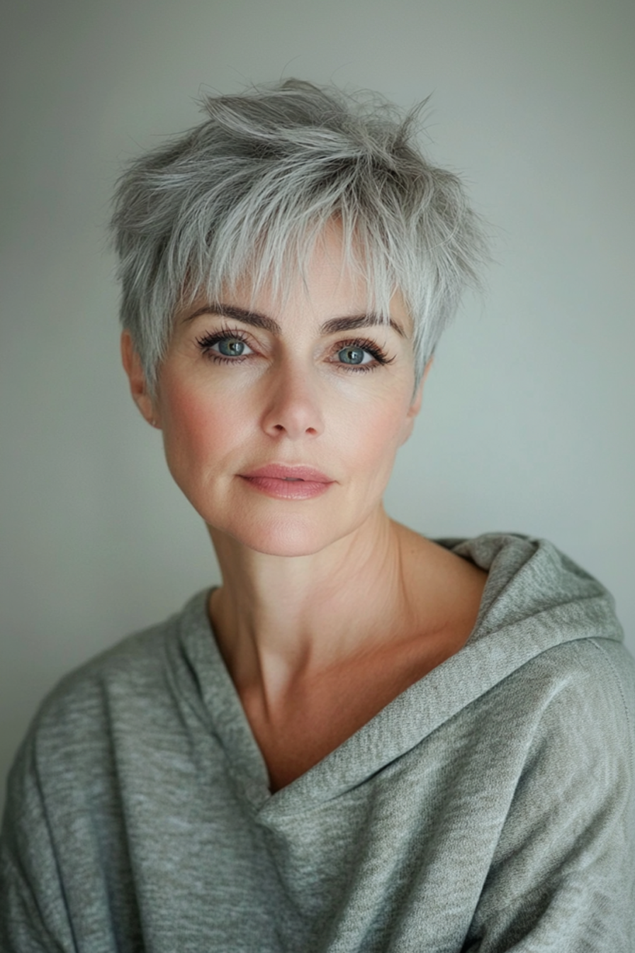 11. Layered Pixie mit eisigen blauen Untertönen (Frisuren für ältere Frauen mit grauem Haar) - Frisuren für ältere Frauen mit grauem Haar