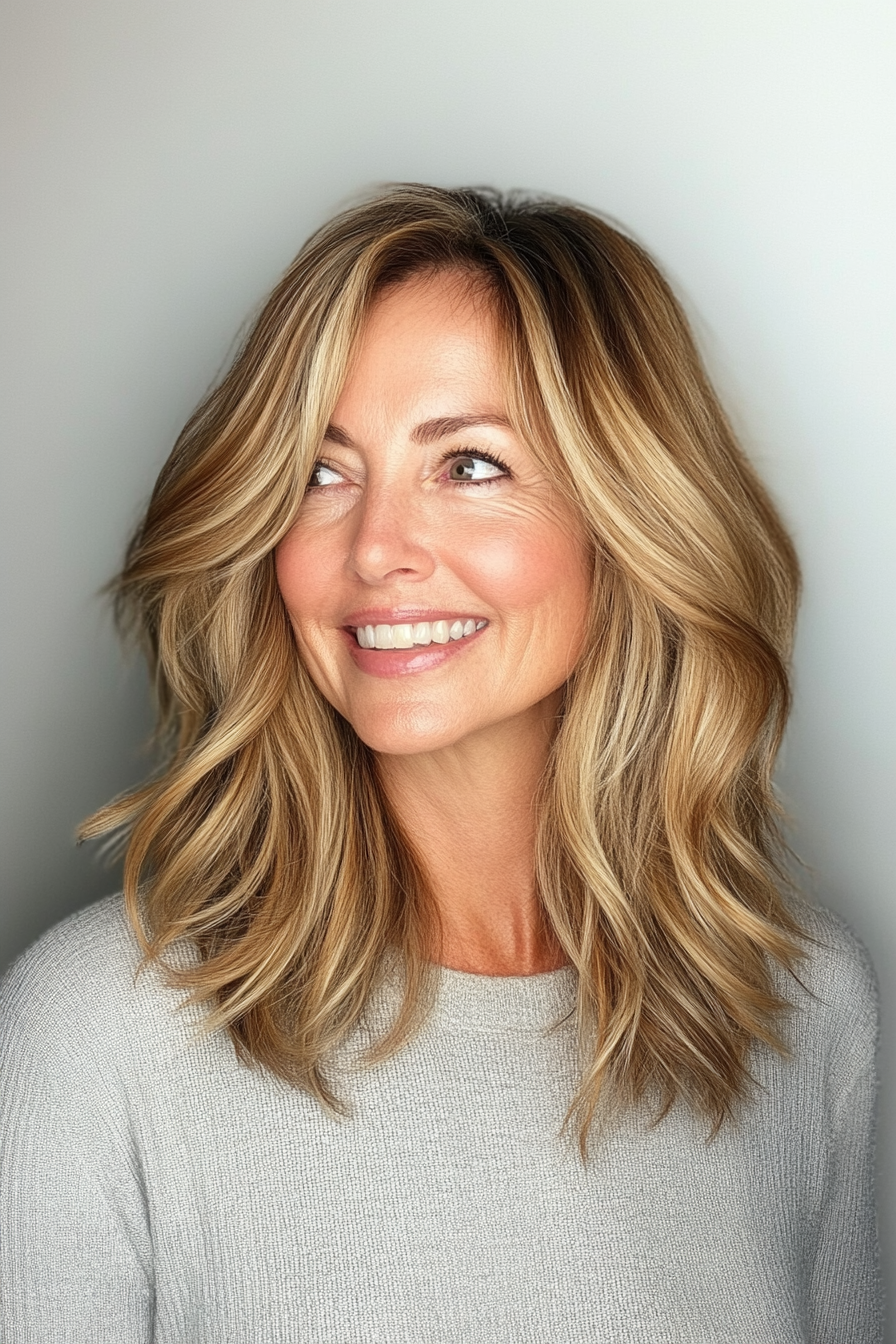 11. Schicht schultergeschnitten mit weichen goldenen Highlights (Trendfrisuren für Frauen über 50) - Trendfrisuren für Frauen über 50