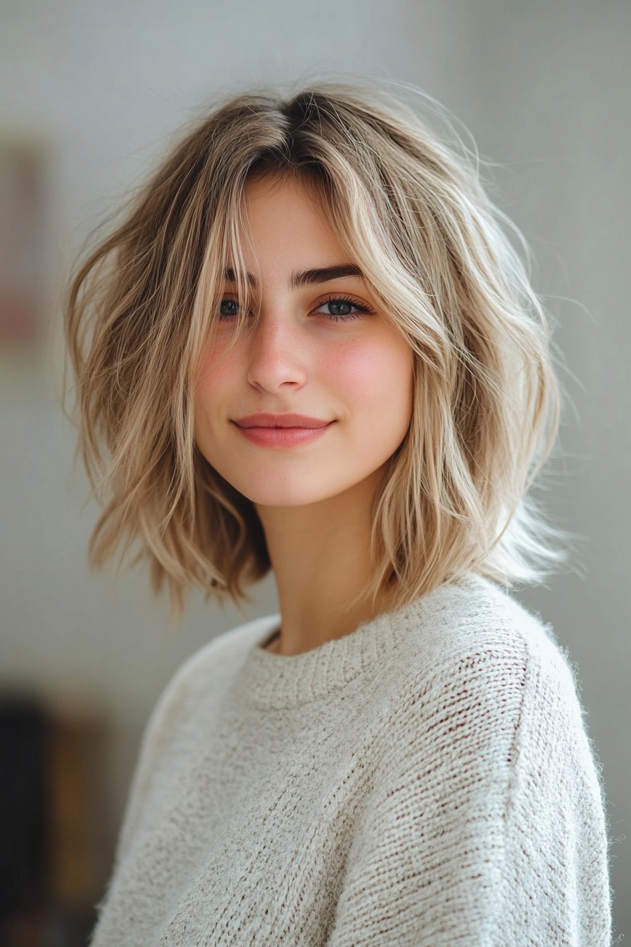 11. Leichter Shag geschnitten mit Vanillecreme -Balayage (geschichtete Haarschnitte für dünnes Haar) - geschichtete Haarschnitte für dünnes Haar