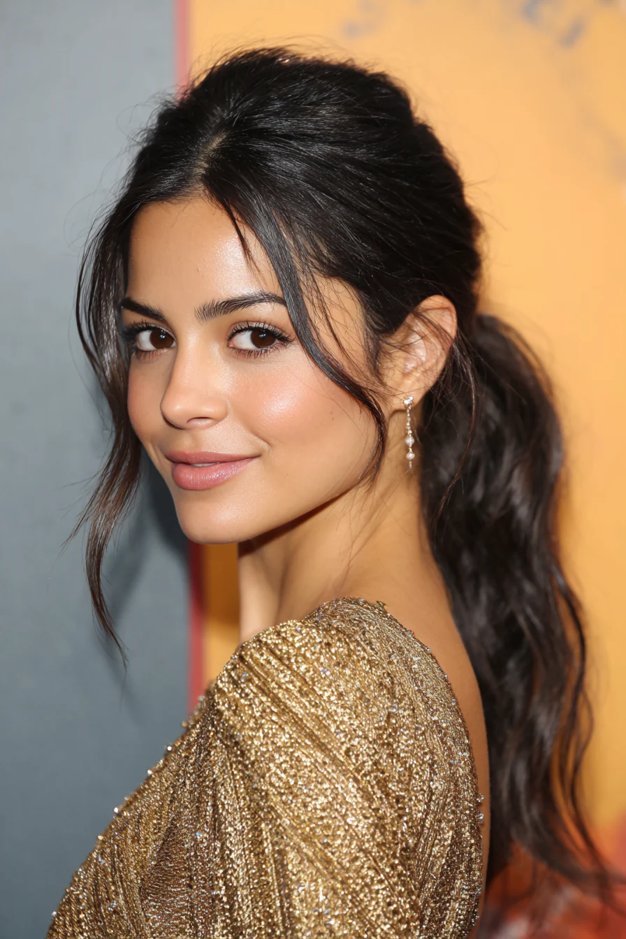 11. Niedriger Pferdeschwanz mit weichen Schichten in kühlem Dunkelbraun (Brautjungfernfrisuren) – Brautjungfernfrisuren