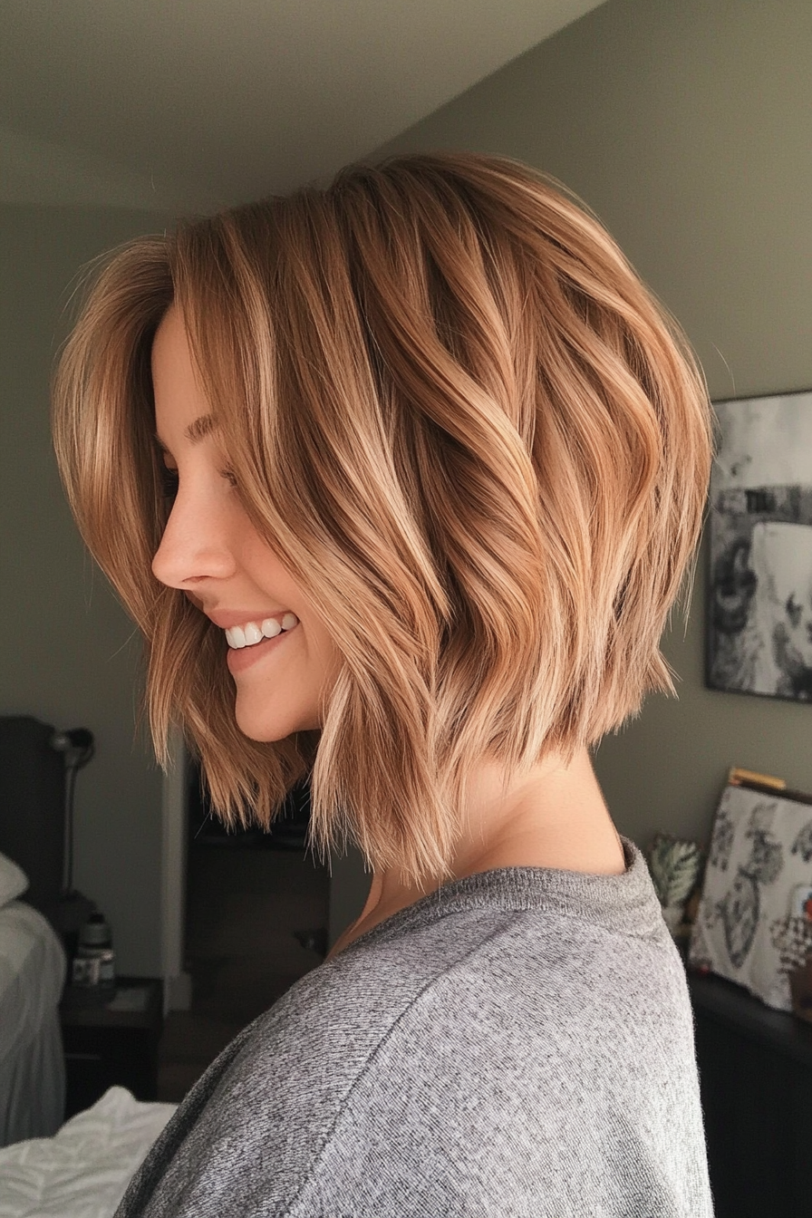 11. Maple Brown, abgehacktes Bob (abgewinkelte Schichtbobhaarschnitte) - abgewinkelte geschichtete Bob -Haarschnitte