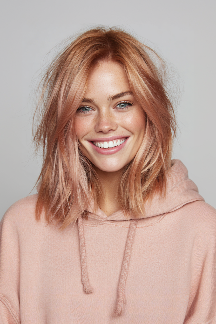 11. Mittel U -Cut mit Roségold -Glanz (mittlere Haarschnitte für feines Haar) - mittelgroße Haarschnitte für feines Haar