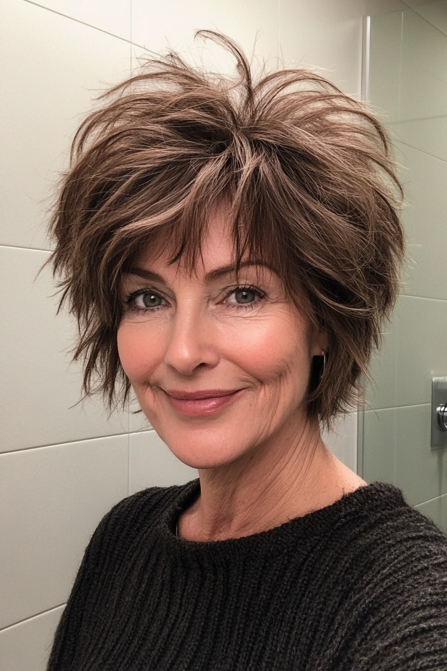 11. Pilzbraun geschmeidiger Shag (kurze Shag -Haarschnitte für Frauen über 60) - kurze Shag -Haarschnitte für Frauen über 60