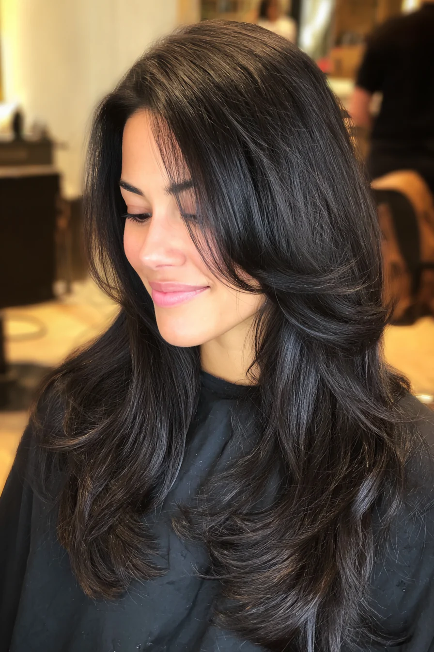 11. Natürliche schwarze, dünne Vorderschichten (Haarschnitte für langes Haar) – Haarschnitte für langes Haar