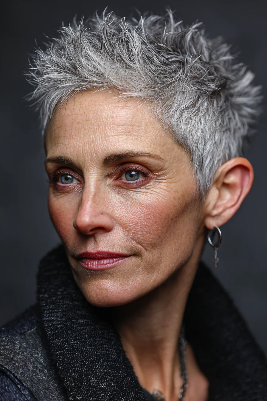 11. Pearl Grey Precision Pixie (Stachelige Haarschnitte für Frauen über 50) – Stachelige Haarschnitte für Frauen über 50