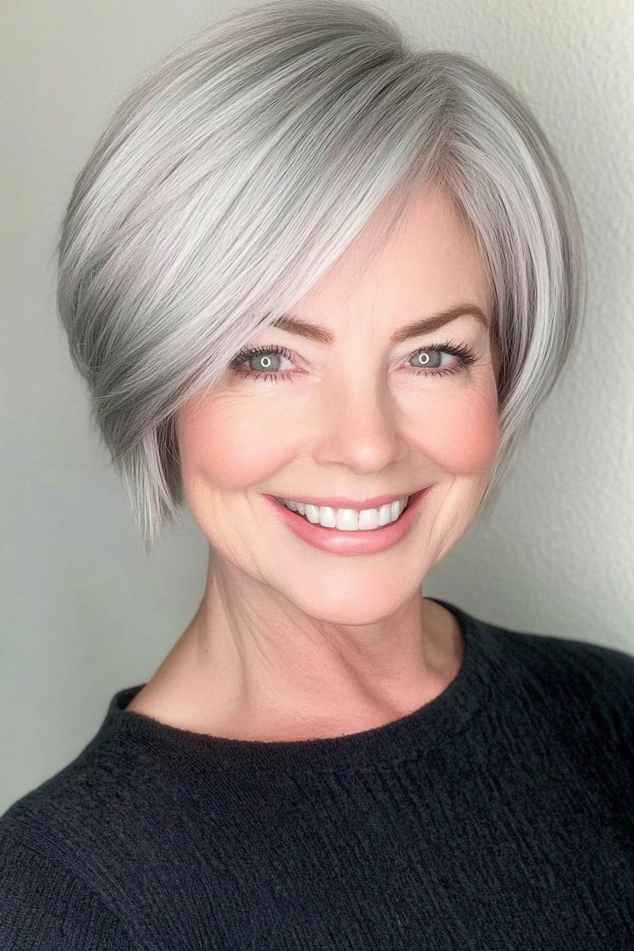 11. Perly Grey Side Pixie (Pixie -Haarschnitte für Frauen über 60 mit dünnem Haar) - Pixie -Haarschnitte für Frauen über 60 mit dünnem Haar