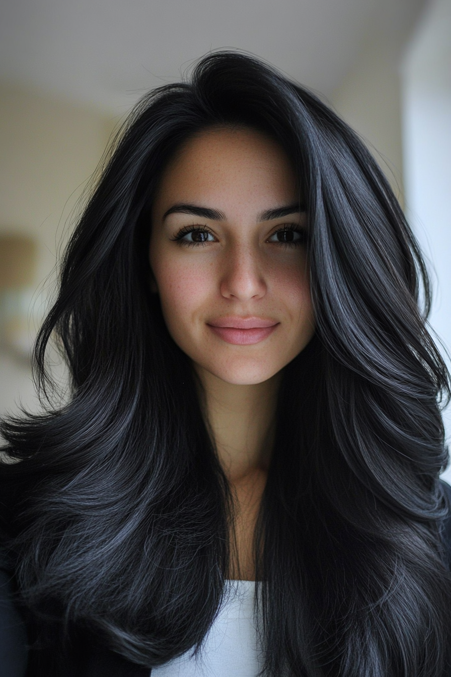 11. Raven Cascading -Schichten (Frisuren für dickes Haar) - Frisuren für dickes Haar