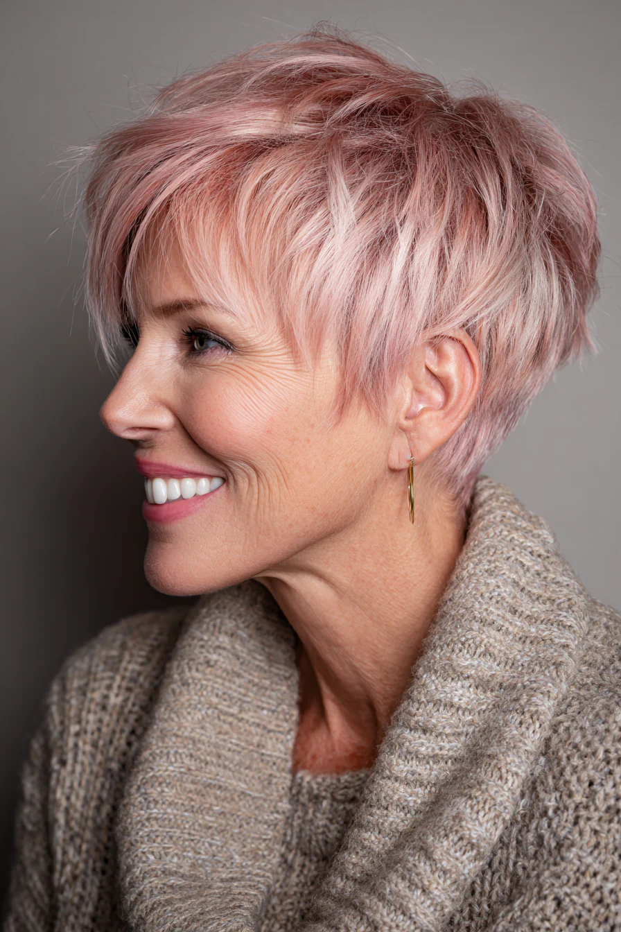 11. Rose Gold Choppy Pixie (Kürzere Frisuren für Frauen über 60) – Kürzere Frisuren für Frauen über 60