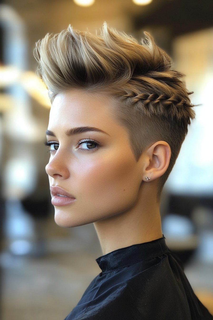 11. Sandy Brown Faux Hawk mit geflochtenen Seiten (Faux Hawk -Haarschnitte für Frauen) - Faux Hawk Haircuts für Frauen