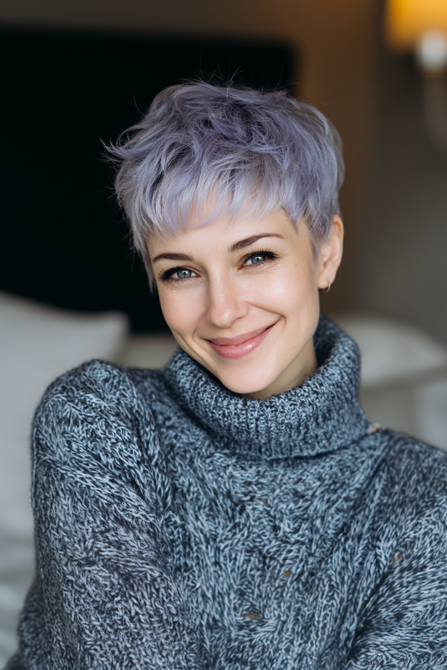 11. kurze Schüssel geschnitten mit rauchiger Flila -Tönung (kurze einfache Frisuren für Frauen über 40) - kurze einfache Frisuren für Frauen über 40