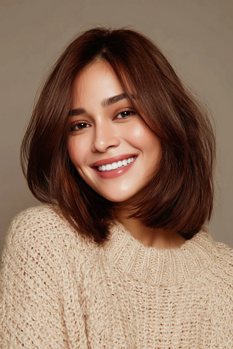 11. Schulterlanger Rundschnitt in Kastanienglanz (Haarschnitte für dünnes Haar) – Haarschnitte für dünnes Haar