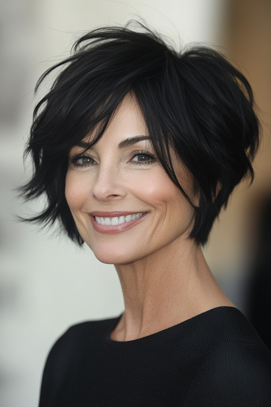 11. Seitenpixie in reichhaltiger schwarzer (kurze freche Haarschnitte für ältere Frauen) - kurze freche Haarschnitte für ältere Frauen