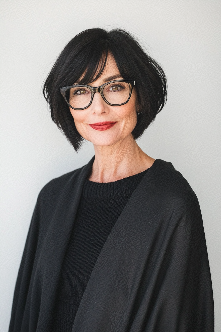 11. Sleek French Bob in Jet Black (mittel- bis kurze Haarschnitte für Frauen über 50) - mittel- bis kurze Haarschnitte für Frauen über 50
