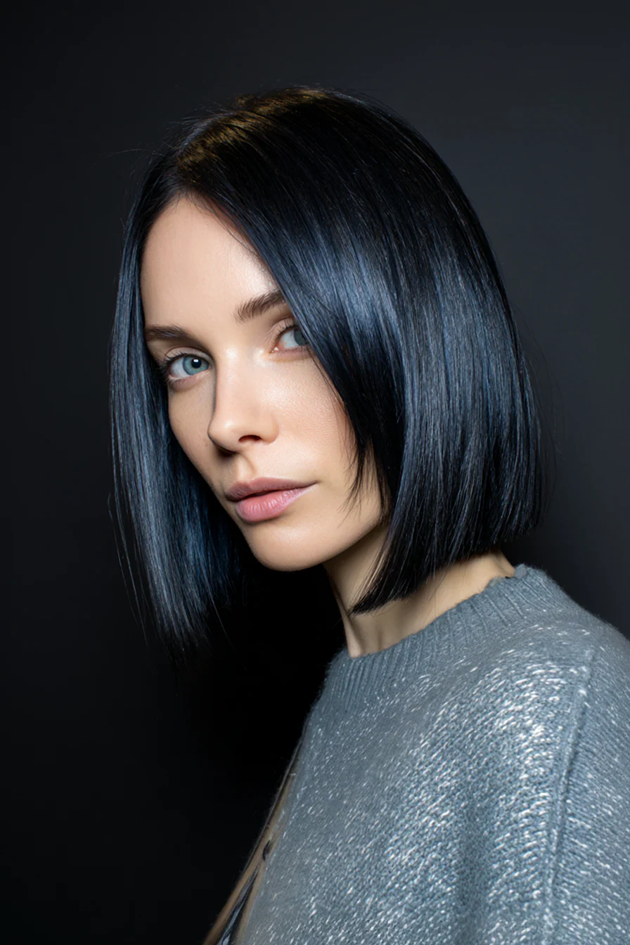 11. Glatter Schulter-Bob mit Glashaar + Blau-Schwarz (Schulterlange Bob-Frisuren) – Schulterlange Bob-Frisuren