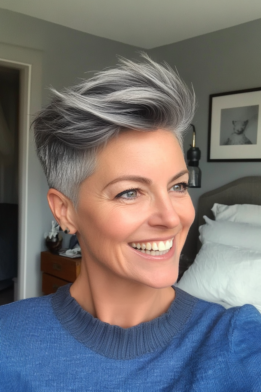 11. Smoky Grey Undercut Quiff (kurze Undercut -Frisuren für Frauen über 50) - kurze Undercut -Frisuren für Frauen über 50