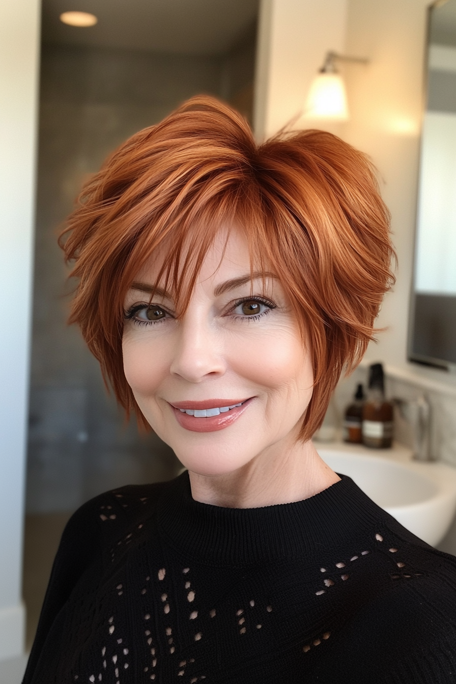 11. Weicher kanburn gefiederter Bob (elegante kurze Frisuren für ältere Frauen) - Elegante kurze Frisuren für ältere Frauen