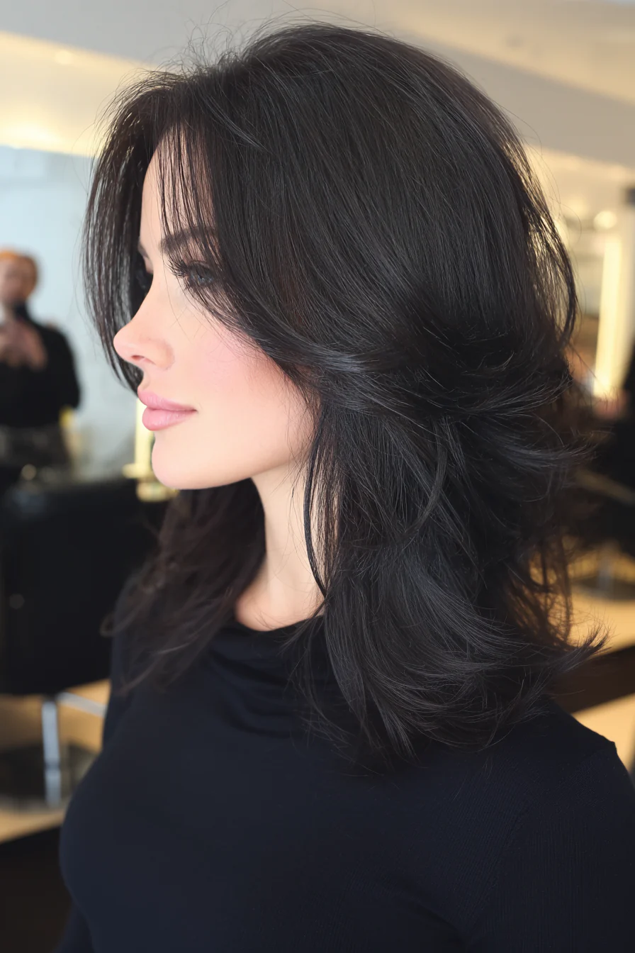 11. Weicher schwarzer Schmetterlingsschnitt (Stufenfrisuren für dünnes Haar) – Stufenfrisuren für dünnes Haar