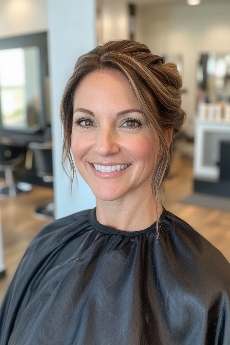 11. Twisted Low Knot in Espresso Brown (Hochsteckfrisur für Frauen über 40) - Hochsteckfrisuren für Frauen über 40