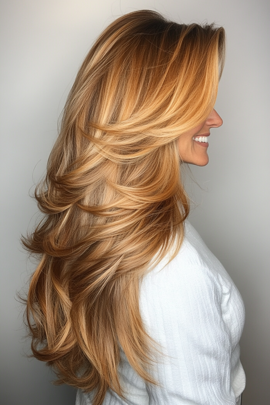 11. Warme Karamell -Balayage -Schichten (längere Frisuren für ältere Frauen) - Längere Frisuren für ältere Frauen