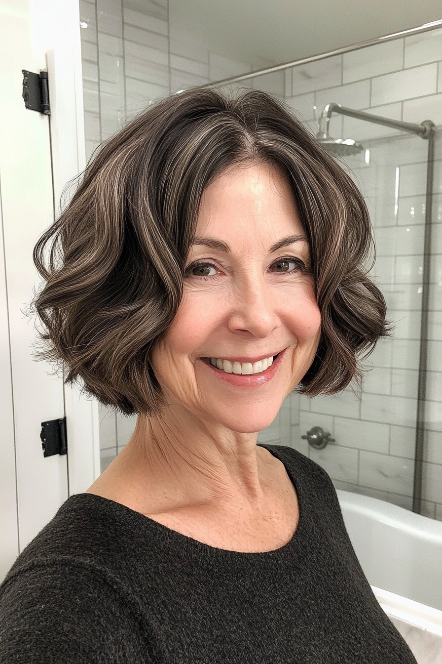 11. Welliger Bob mit dunklem Espressobraun (Haarschnitte für Frauen über 60 mit welligem Haar) - Haarschnitte für Frauen über 60 mit welligen Haaren