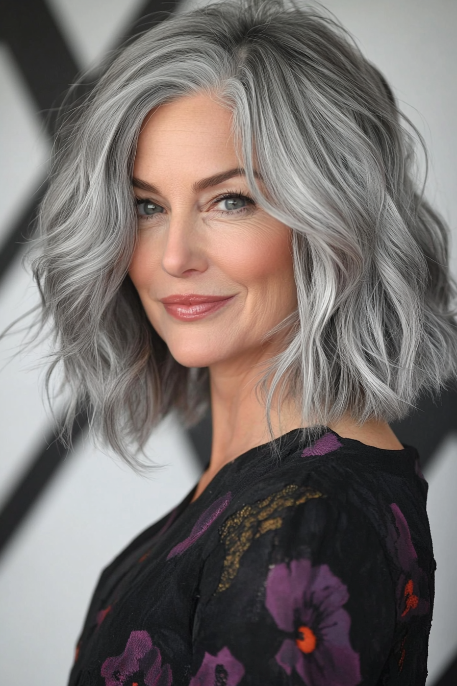 11. Wellengrau Unterkutsch Shag (Unterschnitte Frisuren für Frauen über 50) - Undercut Frisuren für Frauen über 50