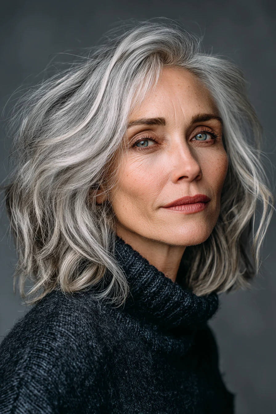 11. Wellige schulterlange silberne Schichten (Neue Frisuren für Frauen über 60) – Neue Frisuren für Frauen über 60