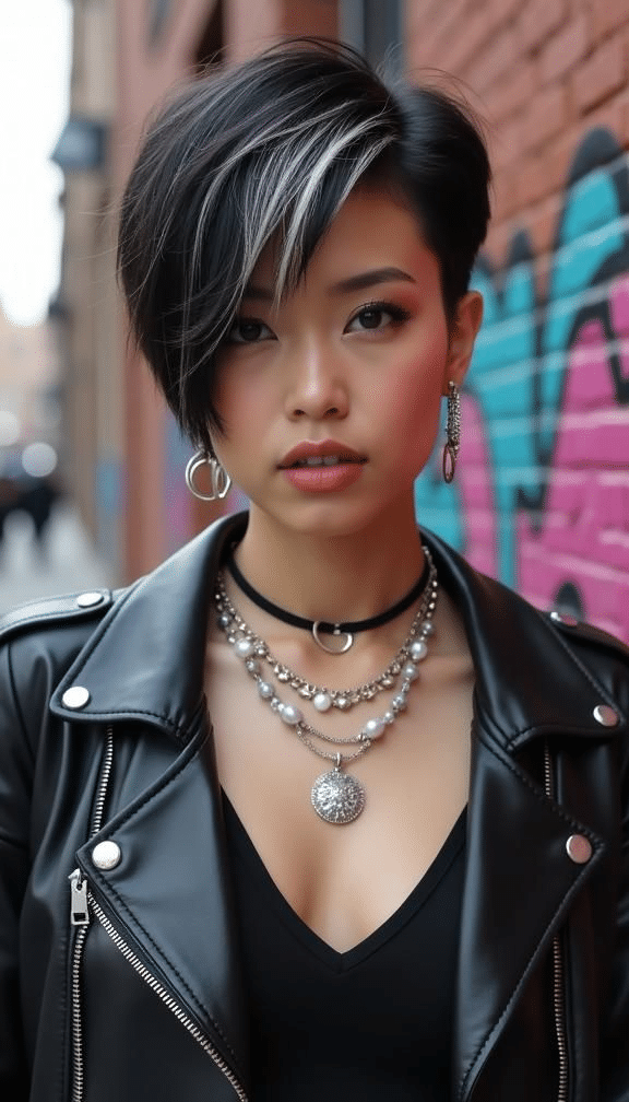 12. Asymmetrischer schwarz-silberner Pixie