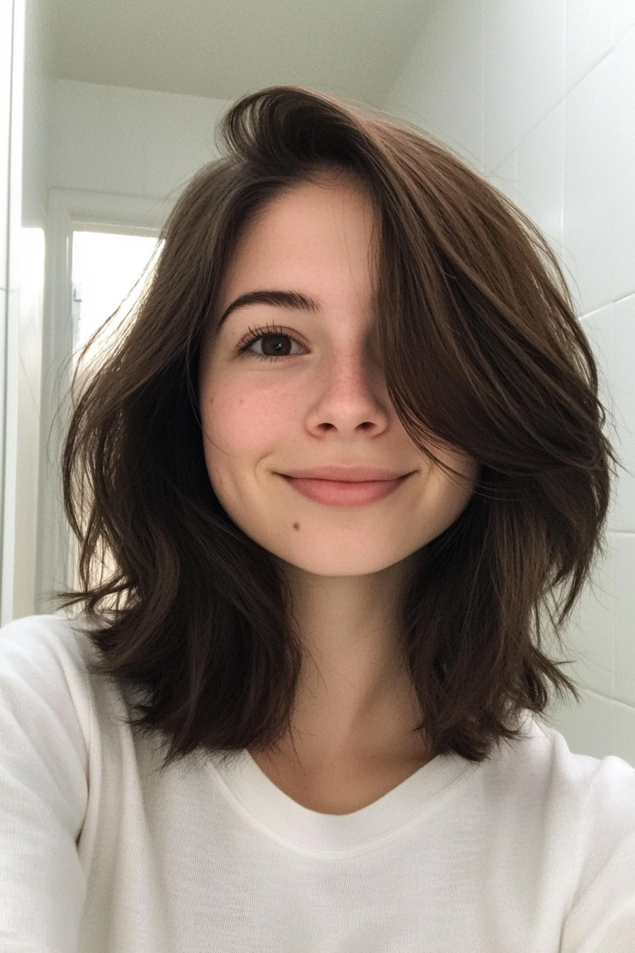 12. abgewinkelter Lob mit Kakaobraun (mittlere Haarschnitte für kraftkritische Haare) - mittelgroße Haarschnitte für krauses Haar