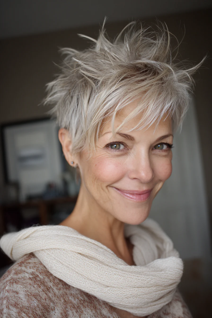 12. Ash Blonde Wispy Spikes (Stachelige Haarschnitte für Frauen über 50) – Stachelige Haarschnitte für Frauen über 50