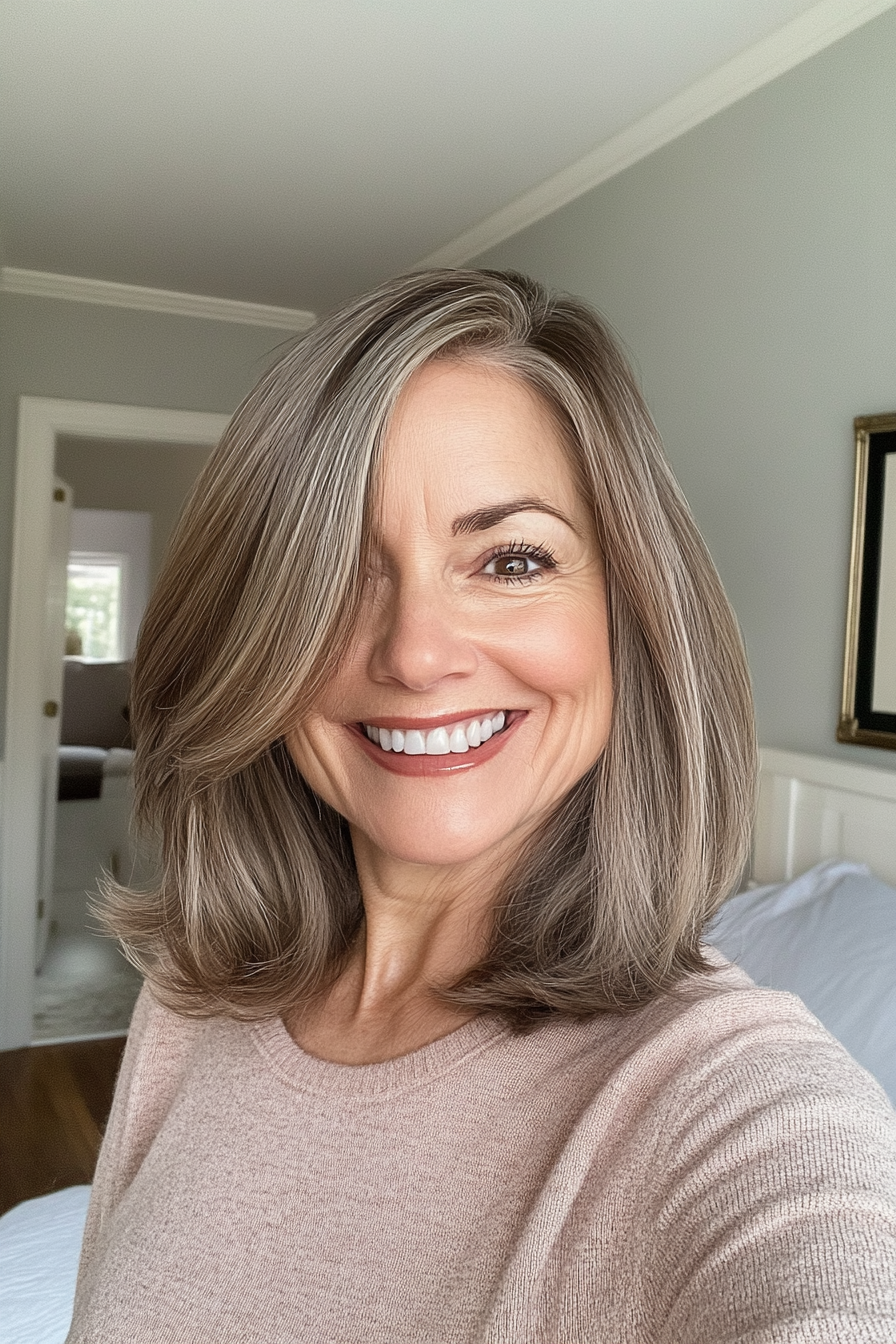 12. aschbrauner schulterlanger Flip (zeitlose Frisuren für Frauen über 60) - Zeitlose Frisuren für Frauen über 60