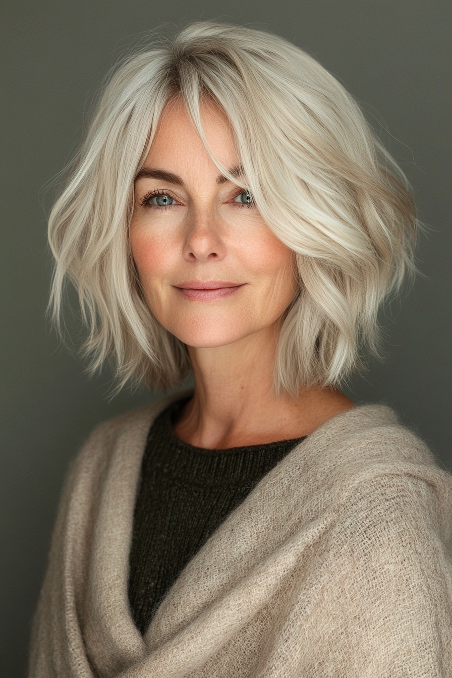 12. Breezy Shaggy Bob in neutraler Blondine (Herbstfrisuren für Frauen über 50) - Herbstfrisuren für Frauen über 50