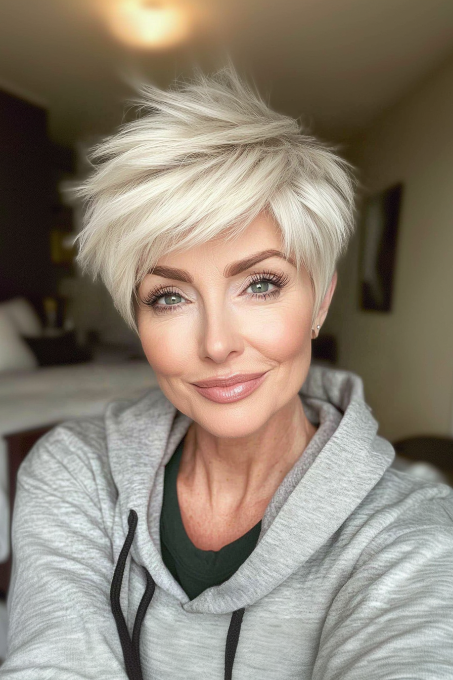 12. Champagner Blondes Volumenpixie (lange Pixie -Haarschnitte für ältere Frauen) - Lange Pixie -Haarschnitte für ältere Frauen