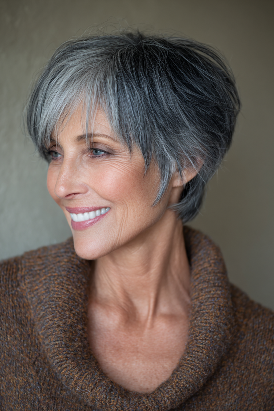 12. Anthrazitgrauer moderner Shag (kurze Shag-Frisuren für Frauen über 60) – Kurze Shag-Frisuren für Frauen über 60
