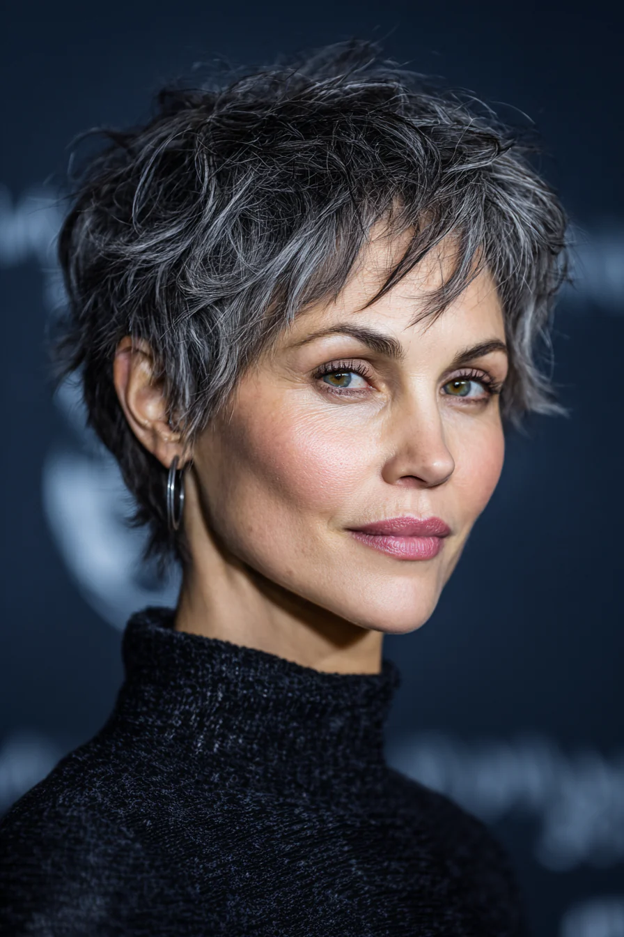 12. Anthrazitgrauer, strukturierter Schnitt (kurze Frisuren für Frauen über 40 mit dünnem Haar) – Kurze Frisuren für Frauen über 40 mit dünnem Haar