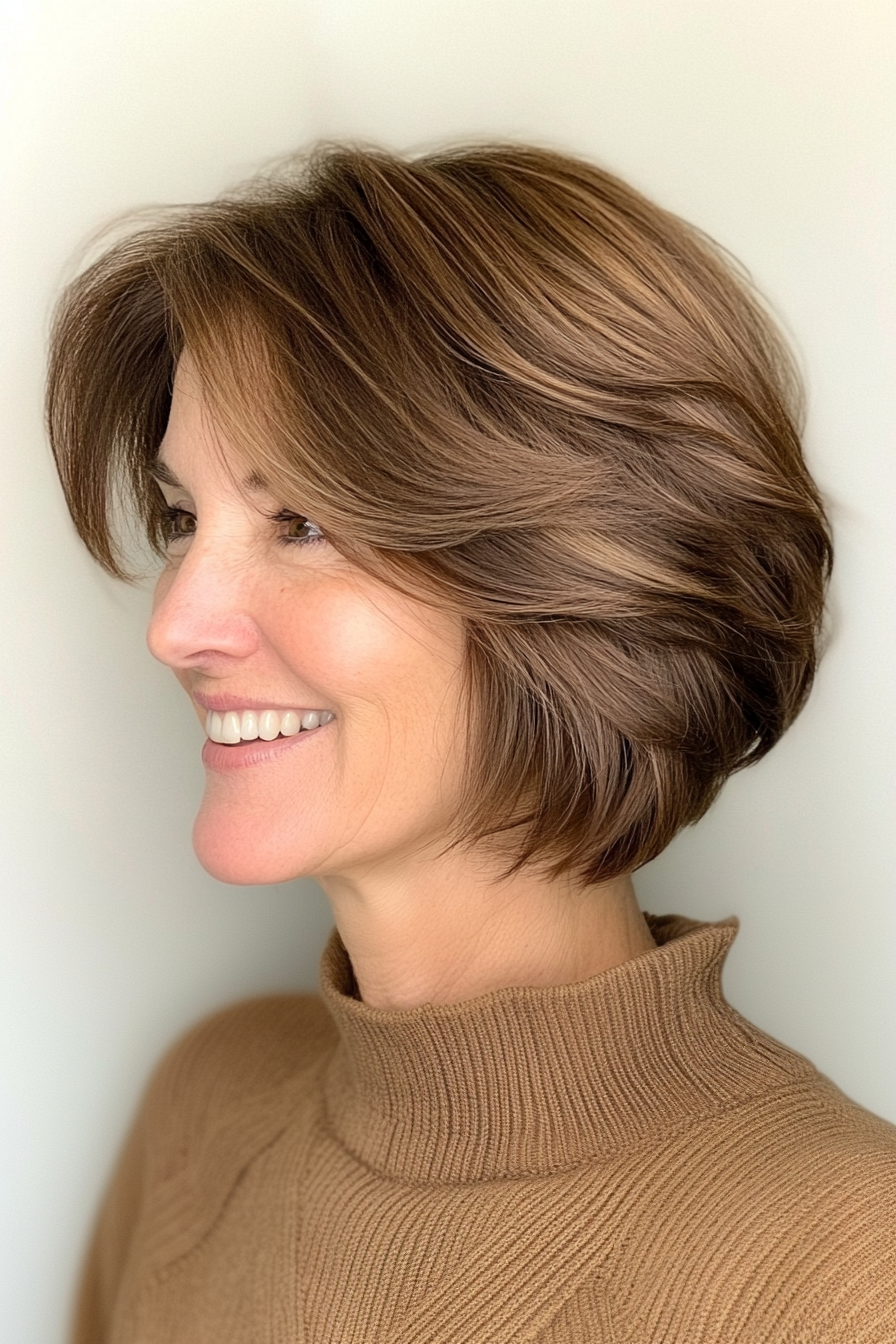 12. Chestnut Bob mit versteckten Nacken (kurze Haarschnitte für Frauen über 50) - kurze Haarschnitte für Frauen über 50