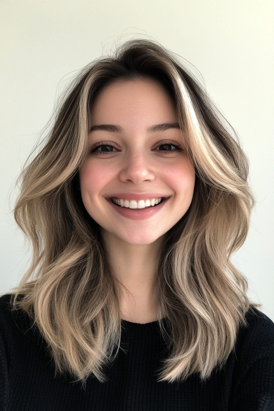 12. dunkle blonde volumisierte V -Cut (Frisuren für dickes Haar) - Frisuren für dickes Haar