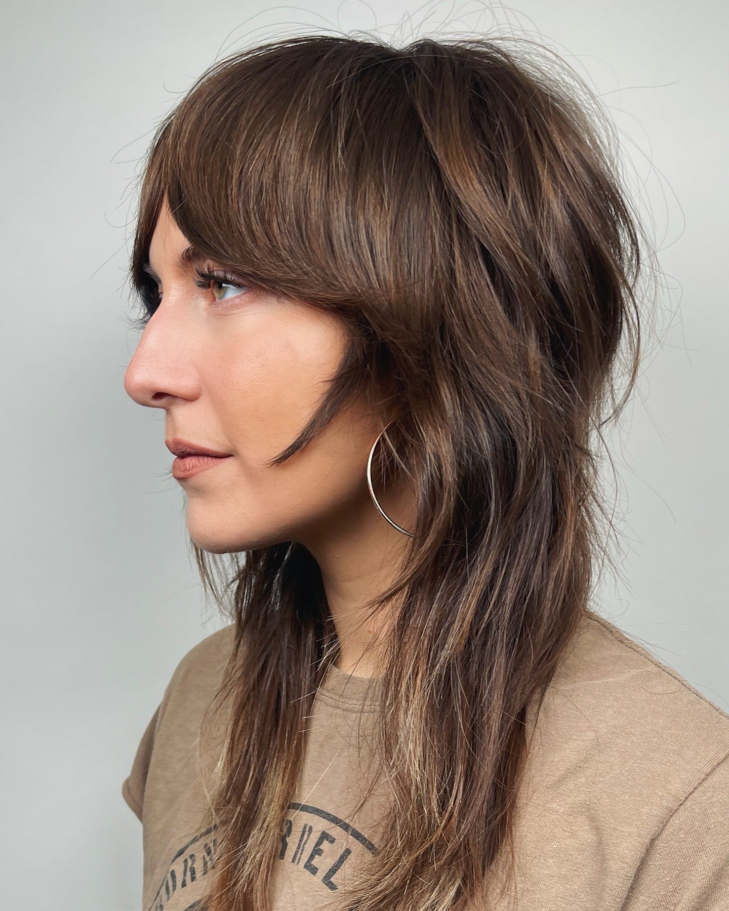 12. Dimensional BRUNETTE SHAG mit Gesichtsschichten (mittelschichtter Shag)