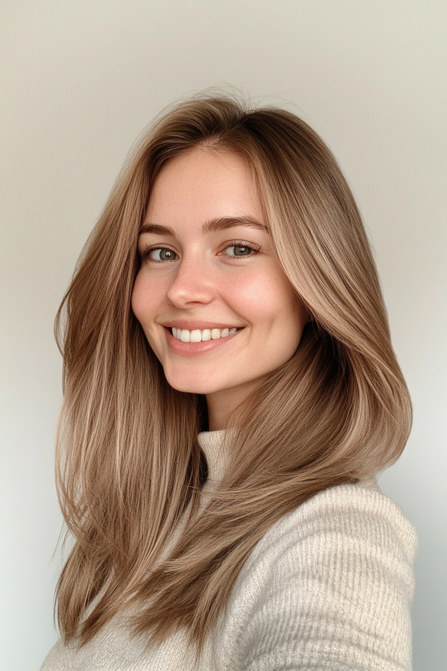 12. feine hellbraune Schichten mit Seitengeschwindigkeit (glatte Haarhaarschnitte) - glattes Haar Haarschnitte