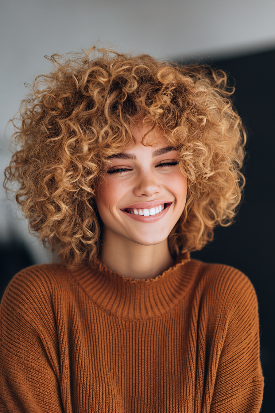12. Golden Blonde Halo Fro (kurze lockige Haarschnitte für Frauen) - kurze lockige Haarschnitte für Frauen