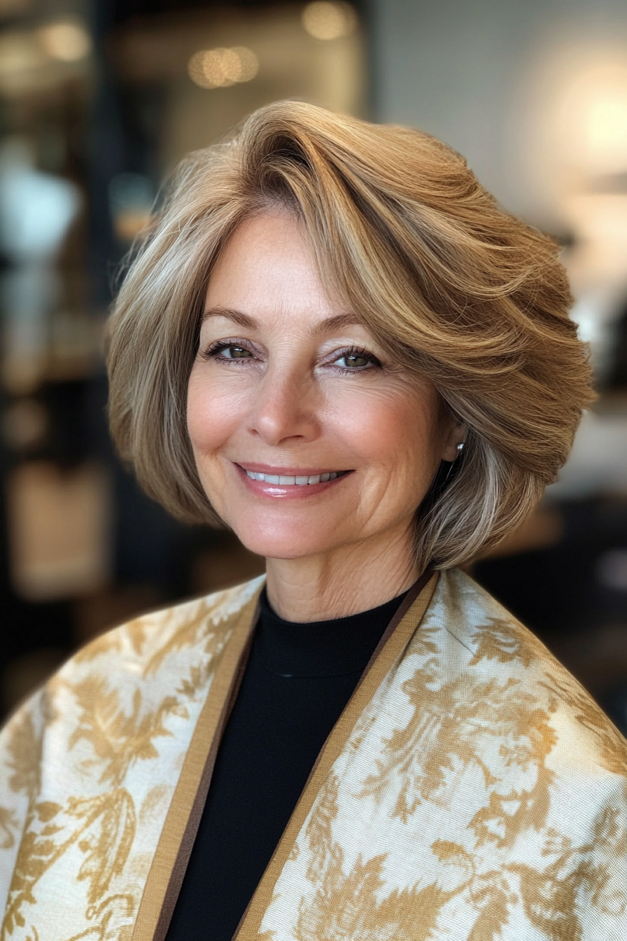 12. Golden brauner Kinnlänge Bob (kurze Haarschnitte für Frauen über 60 mit feinem dünnem Haar) - kurze Haarschnitte für Frauen über 60 mit feinem dünnem Haar