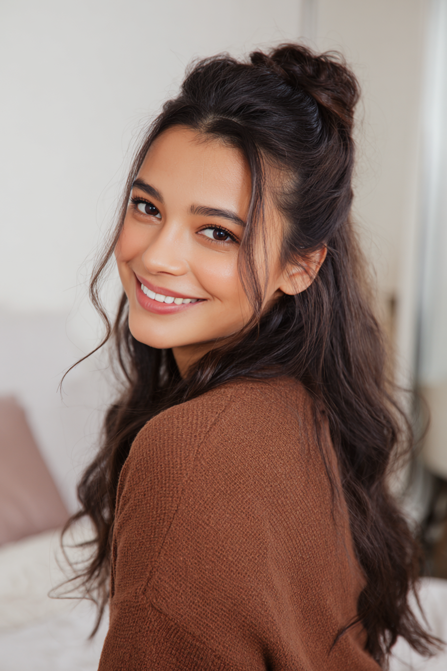 12. Halb -up -Twist in warmen Mokka (einfache Frisuren) - einfache Frisuren